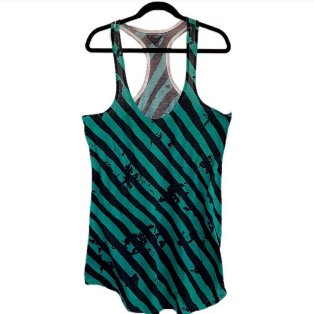 Roxy Size Large Aqua Navy Tunic Tank